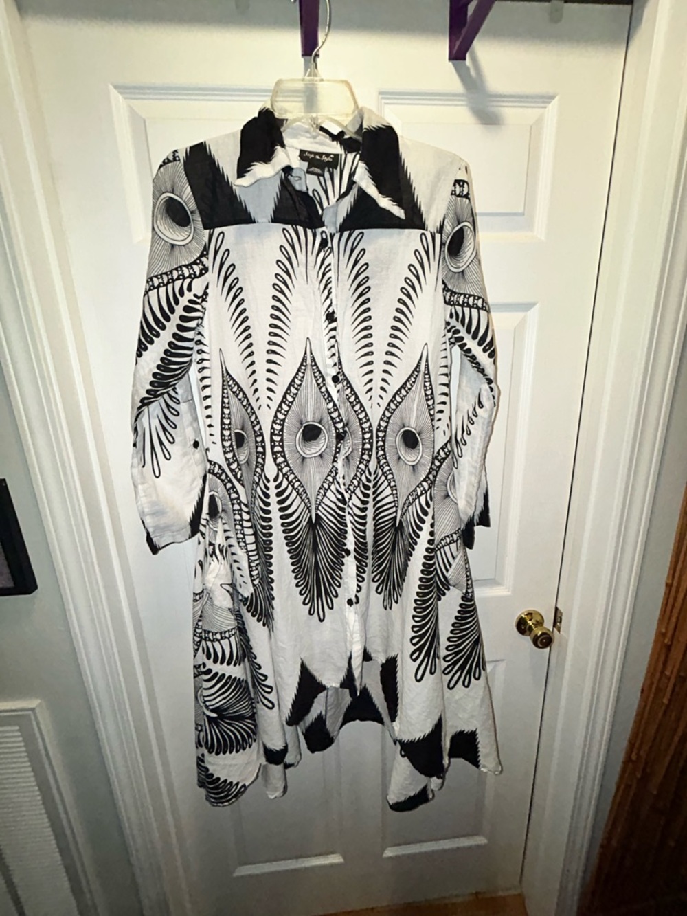 Black & White Long Sleeve Printed Midi Dress
